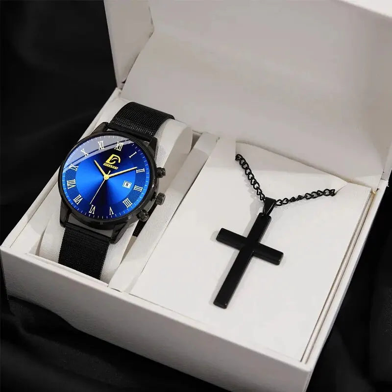 2PCS Set Fashion Mens Calendar Watches