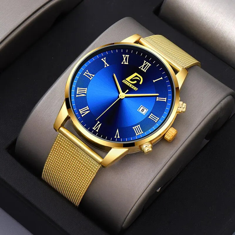 2PCS Set Fashion Mens Calendar Watches