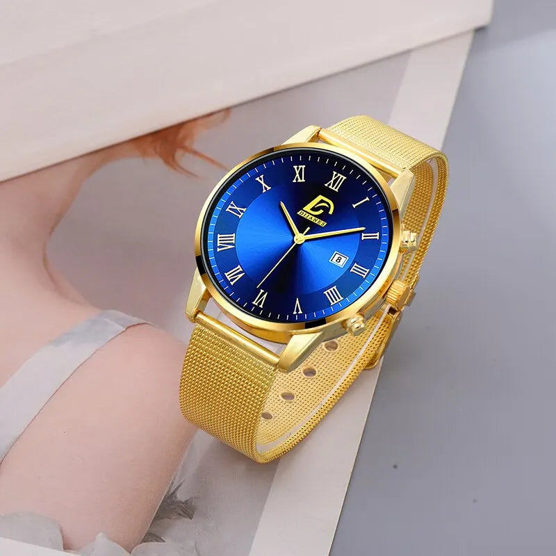 2PCS Set Fashion Mens Calendar Watches